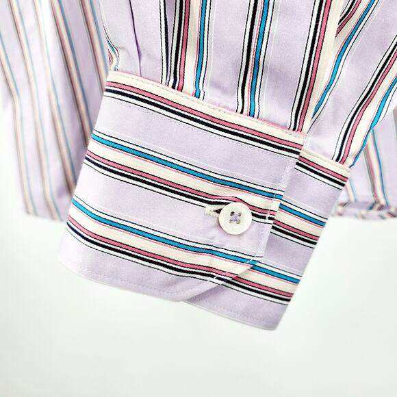 Bugatchi UOMO Classic Fit Purple Pinstripe Long Sleeve Button Up Shirt Men's XL - Picture 4 of 9